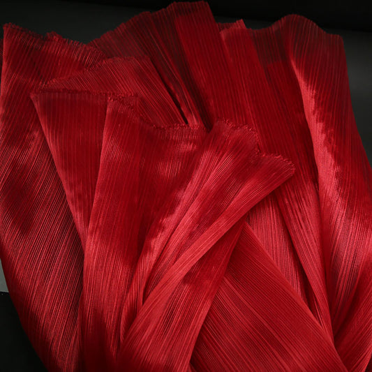 Flowerva Wine Red Glossy Pleated Texture Wedding Dress Styling Fabric