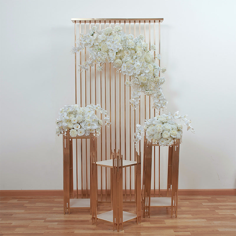 New Electroplated Arch Geometric Road Guide Frame Flower Art Set Wedding Decoration Window Layout Exhibition Hall Display Simulation Flowers