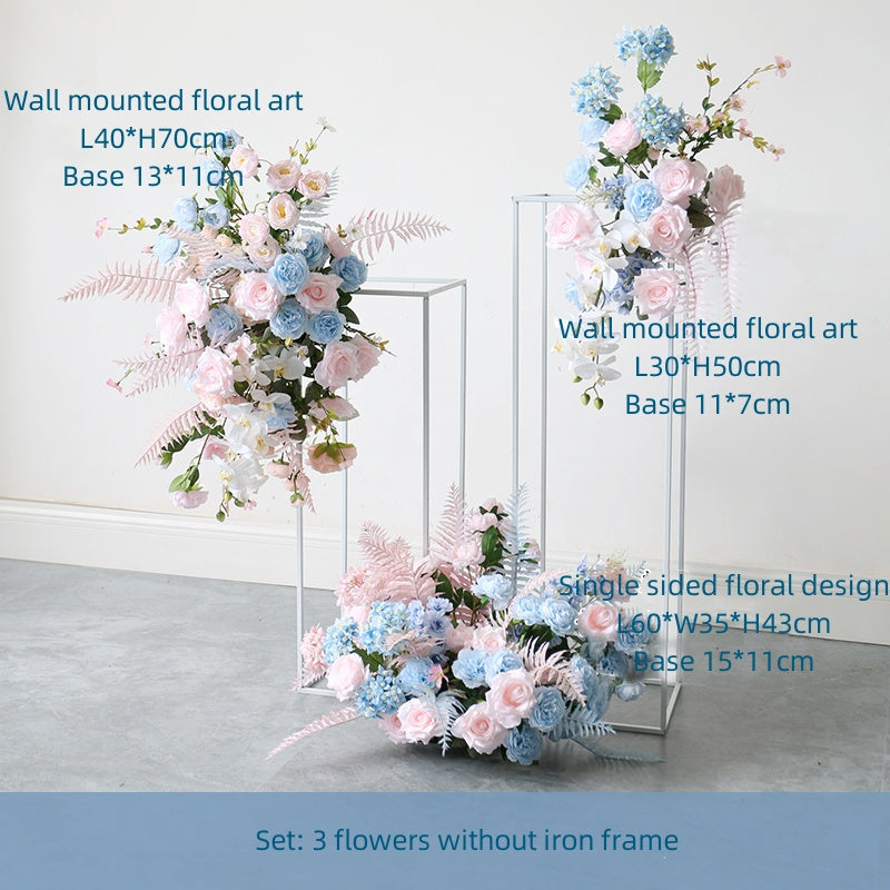 Pink And Blue Simulated Floral Arrangement Flower Stand Combination Birthday And Wedding Banquet Event Decoration Props