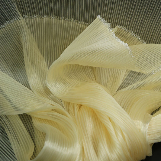 Flowerva Light Yellow Glossy Pleated Texture Wedding Dress Styling Fabric