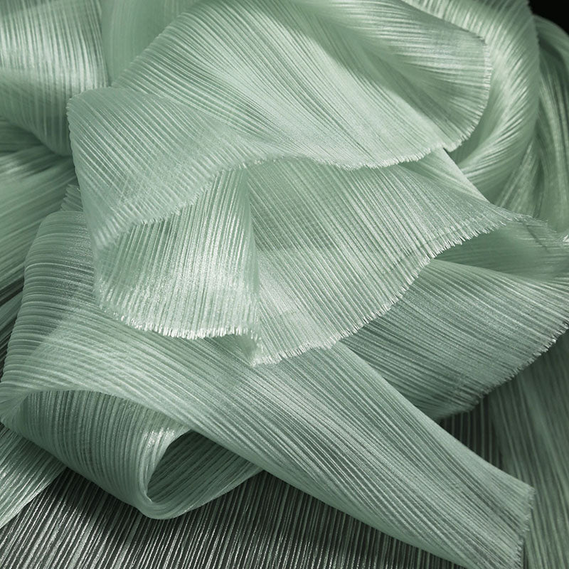 Flowerva Light Gray Green Glossy Pleated Texture Wedding Dress Styling Fabric