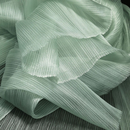 Flowerva Light Gray Green Glossy Pleated Texture Wedding Dress Styling Fabric
