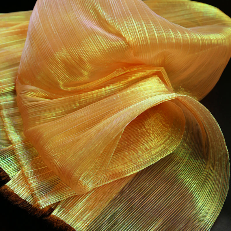 Flowerva Orange Mermaid Texture Pleated Organza Wedding Decoration Dress Design Fabric