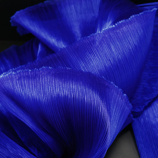 Flowerva Klein Blue Glossy Pleated Texture Wedding Dress Styling Fabric