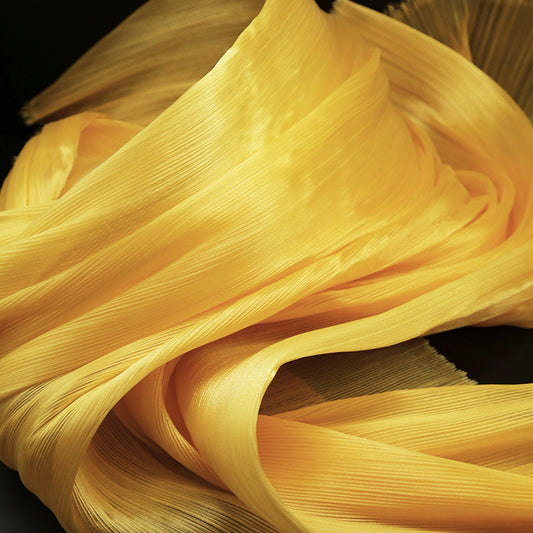 Flowerva Yellow Glossy Pleated Texture Wedding Dress Styling Fabric