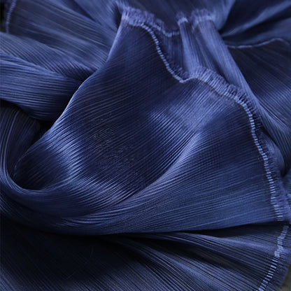 Flowerva Navy Blue Glossy Pleated Texture Wedding Dress Styling Fabric