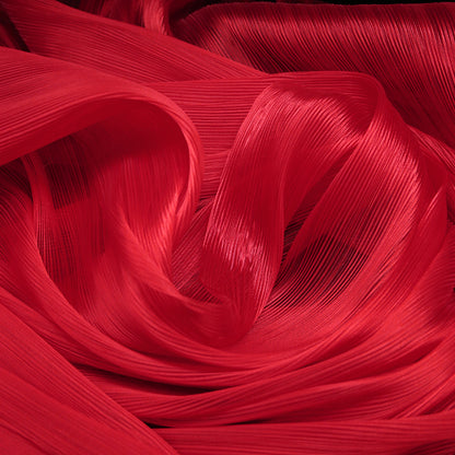 Flowerva Big Red Glossy Pleated Texture Wedding Dress Styling Fabric