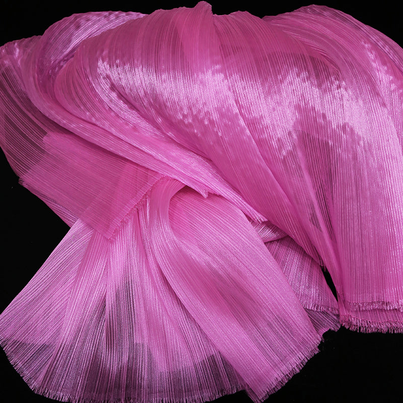 Flowerva Rose Pink Glossy Pleated Texture Wedding Dress Styling Fabric