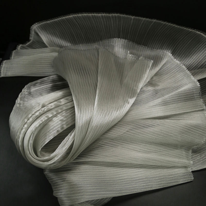 Flowerva Light Gray Glossy Pleated Texture Wedding Dress Styling Fabric