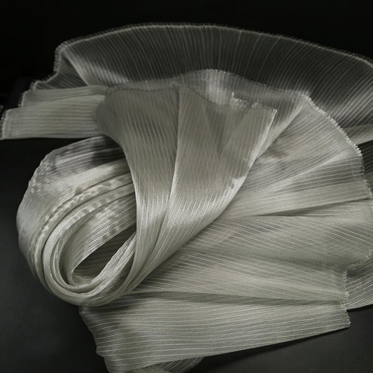 Flowerva Light Gray Glossy Pleated Texture Wedding Dress Styling Fabric