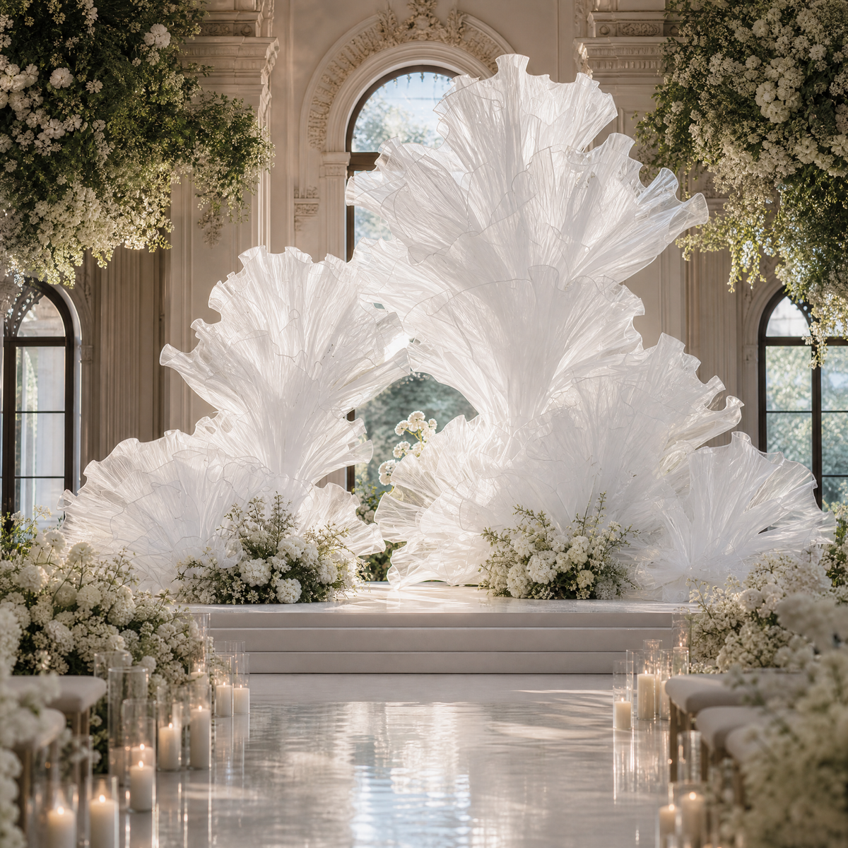 Flowerva White Giant Fabric Flower Wedding Backdrop & Ceremony Decor