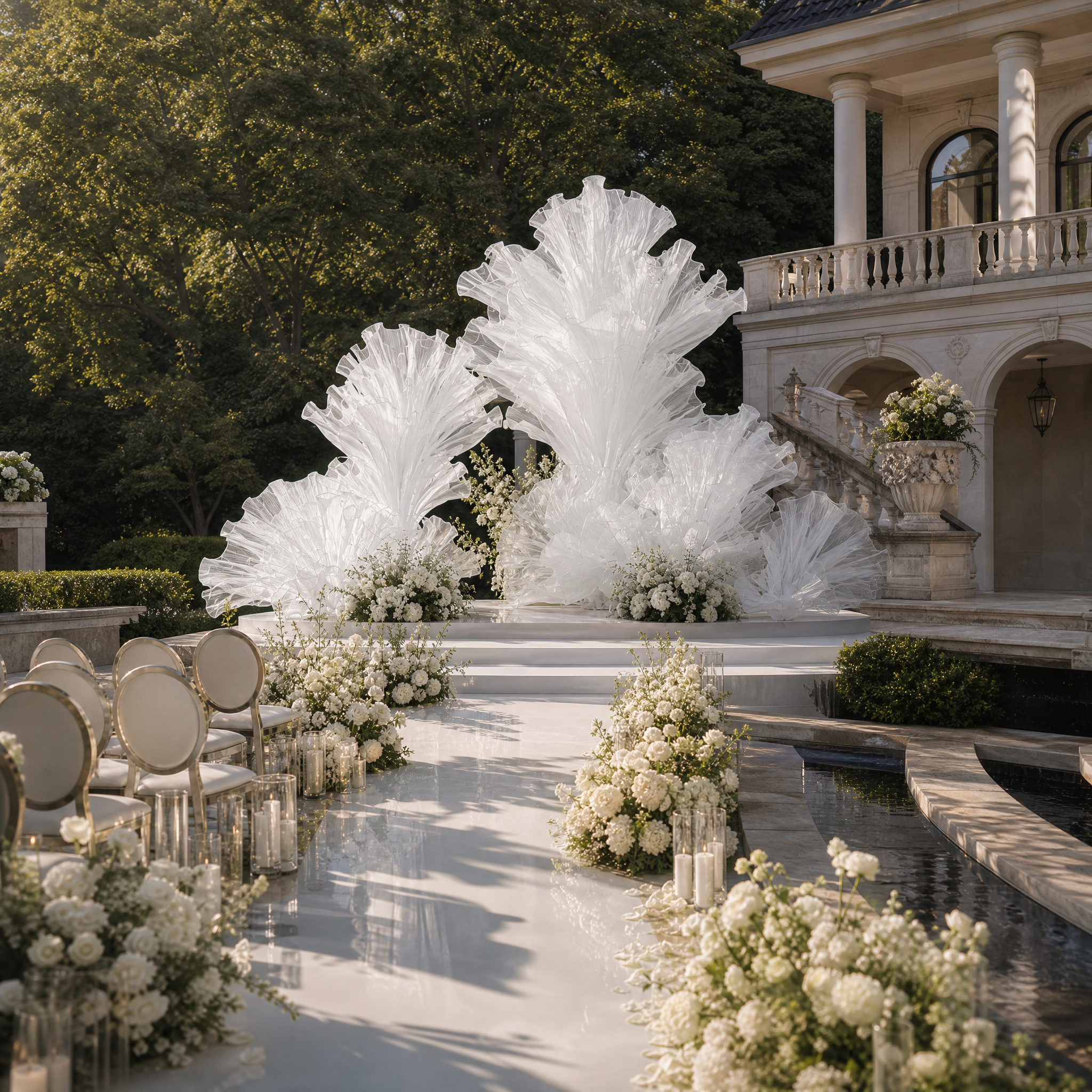 Flowerva White Giant Fabric Flower Wedding Backdrop & Ceremony Decor