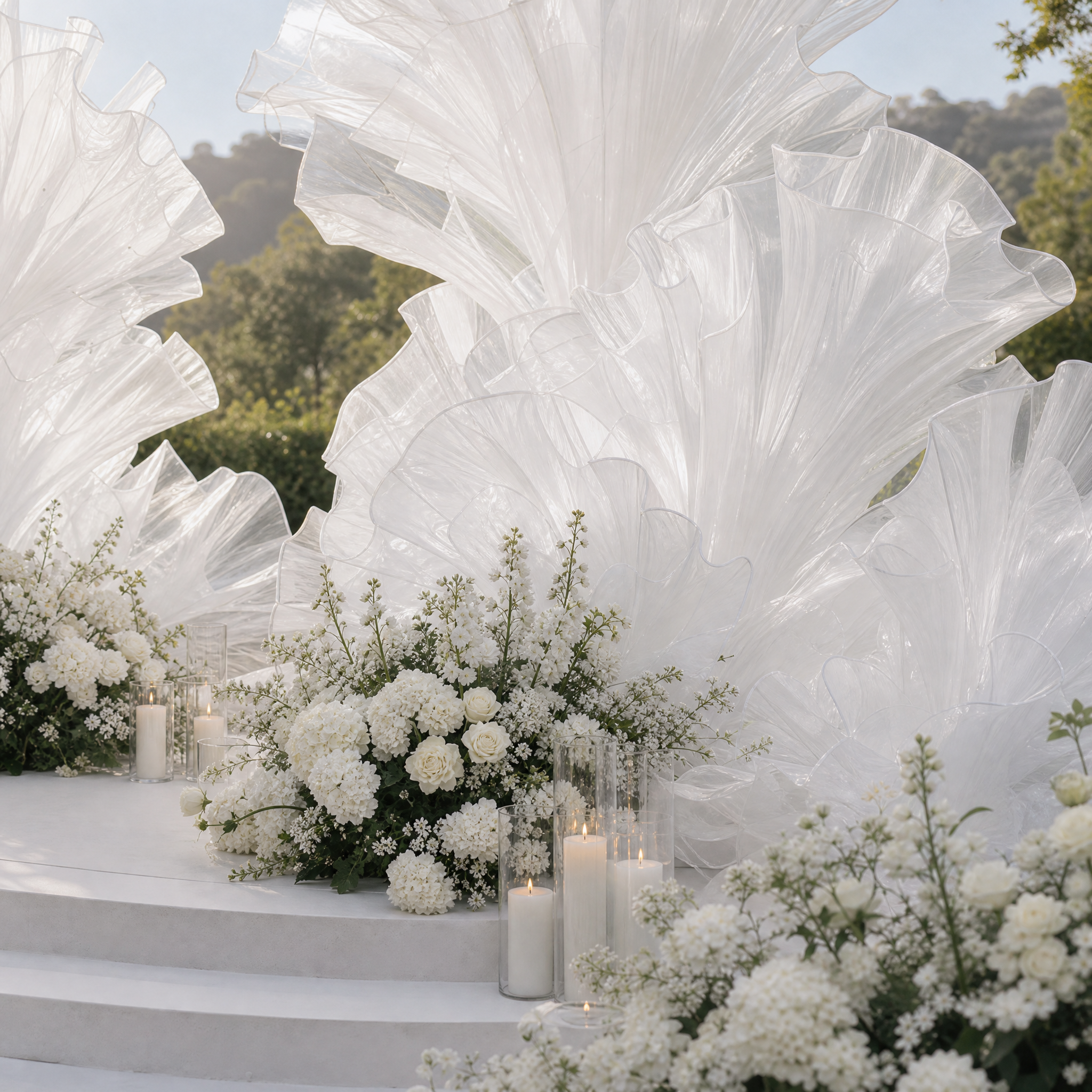 Flowerva White Giant Fabric Flower Wedding Backdrop & Ceremony Decor