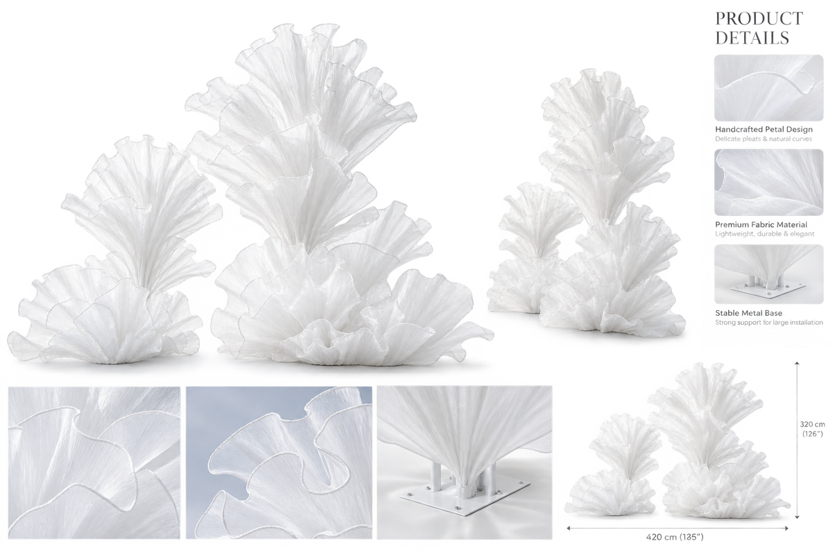 Flowerva White Giant Fabric Flower Wedding Backdrop & Ceremony Decor
