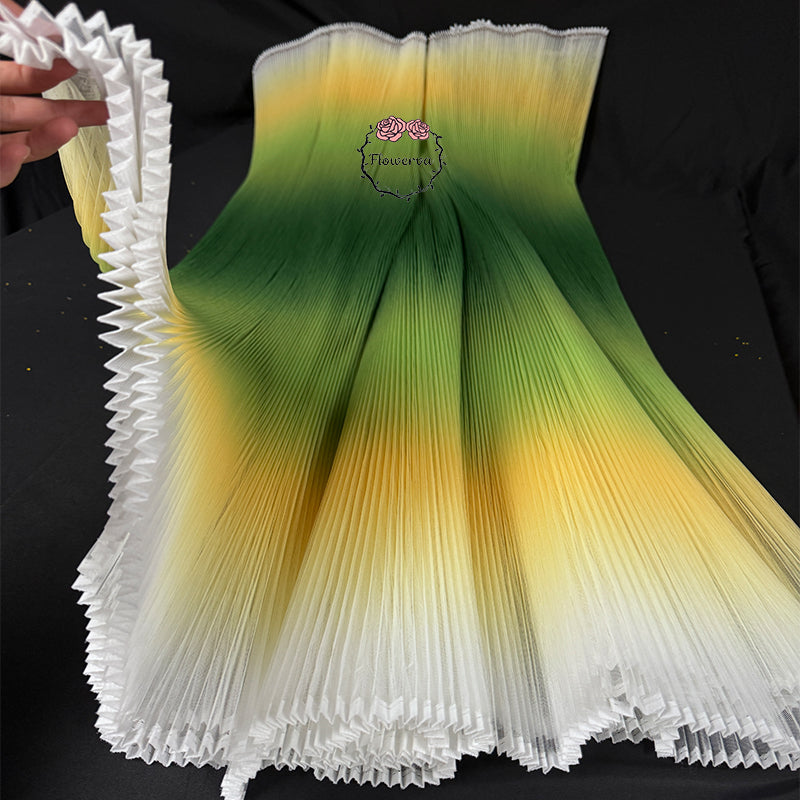 Gradient Green Pleated Organza Crinkle Fabric Stage Handmade Dress Des Flowerva Gradient Green Pleated Organza Crinkle Fabric Stage Handmade Dress Des Flowerva