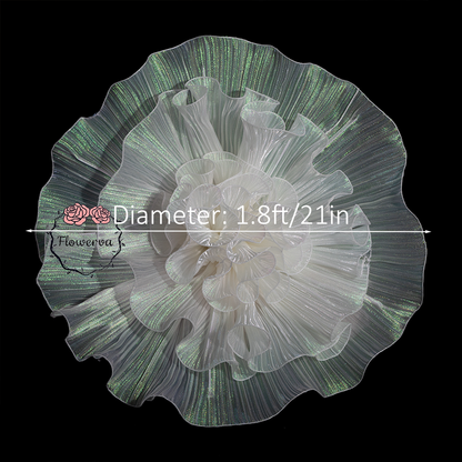 Flowerva White with Iridescent Green Shimmer Ruffled Fabric Flower Decor