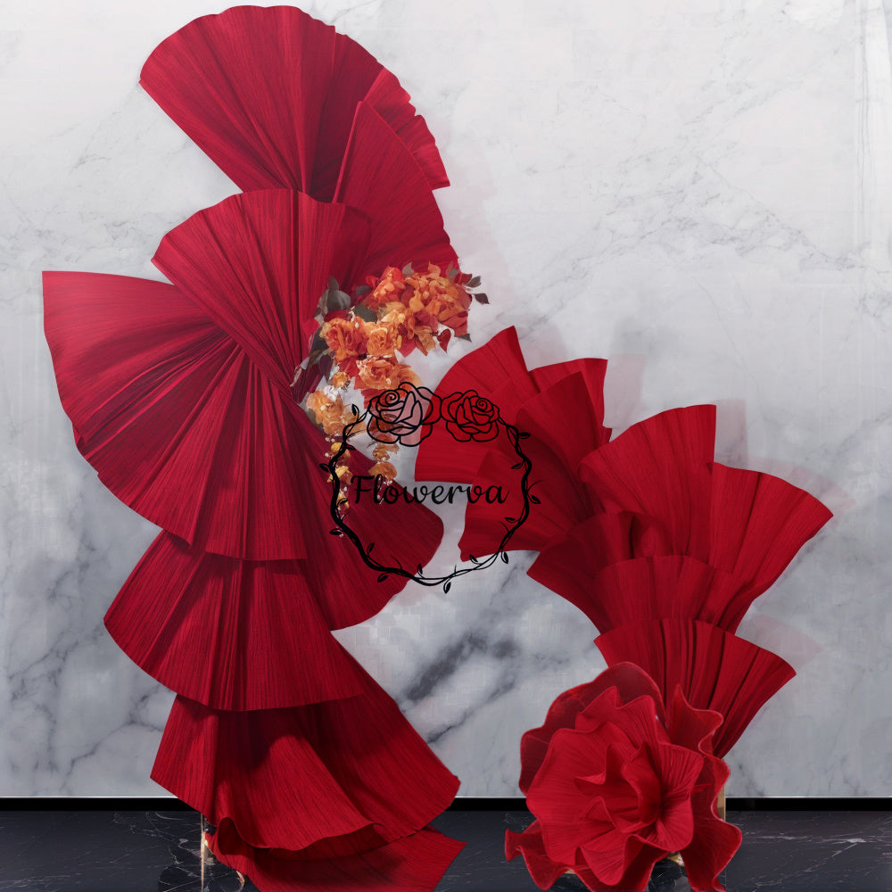Flowerva Wine Red Double-Sided Fan-Shaped Wedding Decor