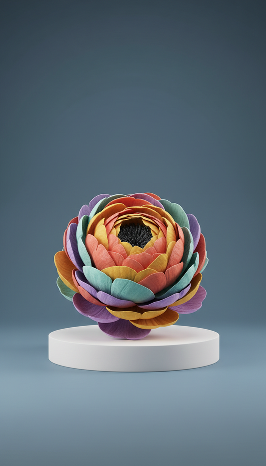 Peony Sculpture in Golden Silk