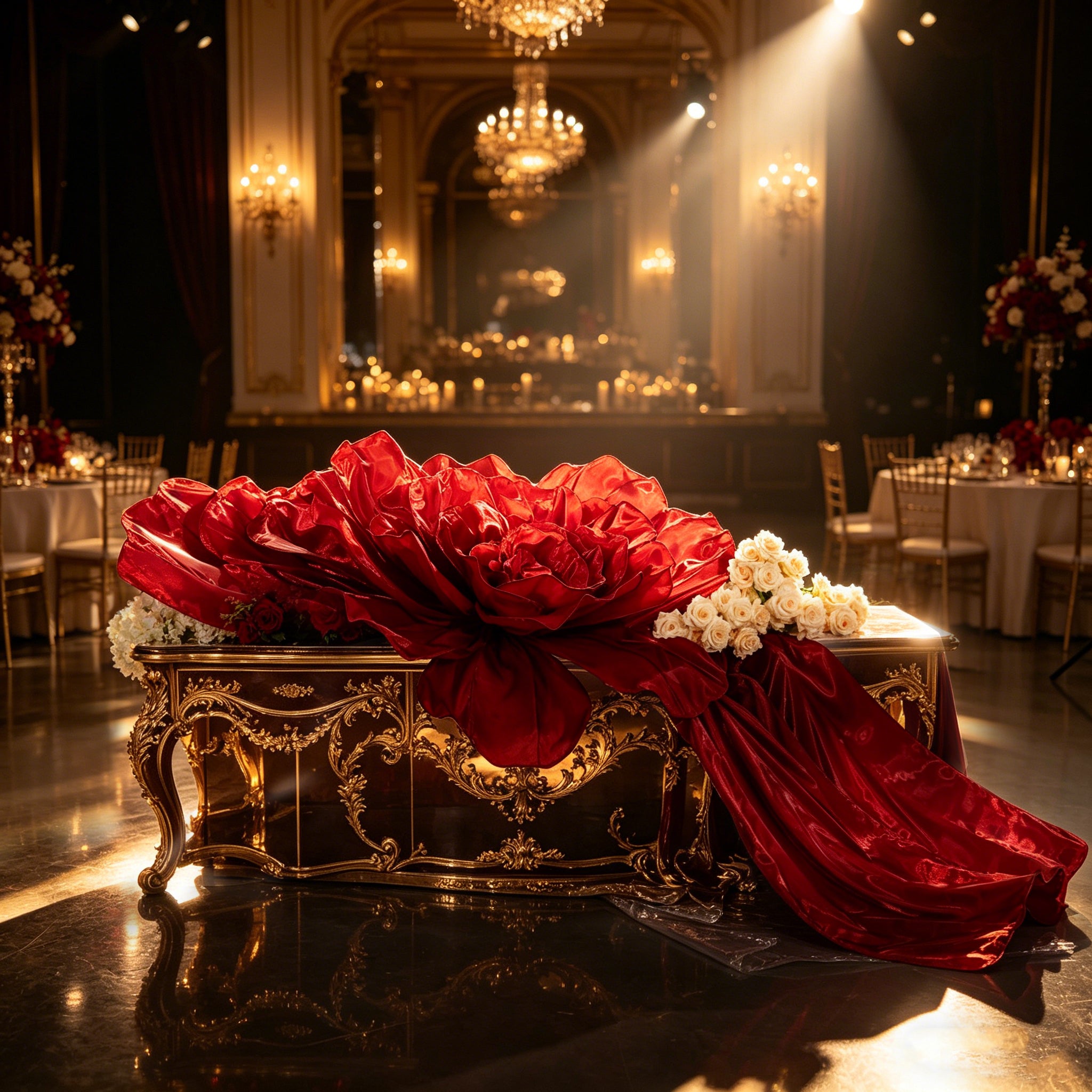 Flowerva Grand Scarlet Ruby Cascade Fabric Decor