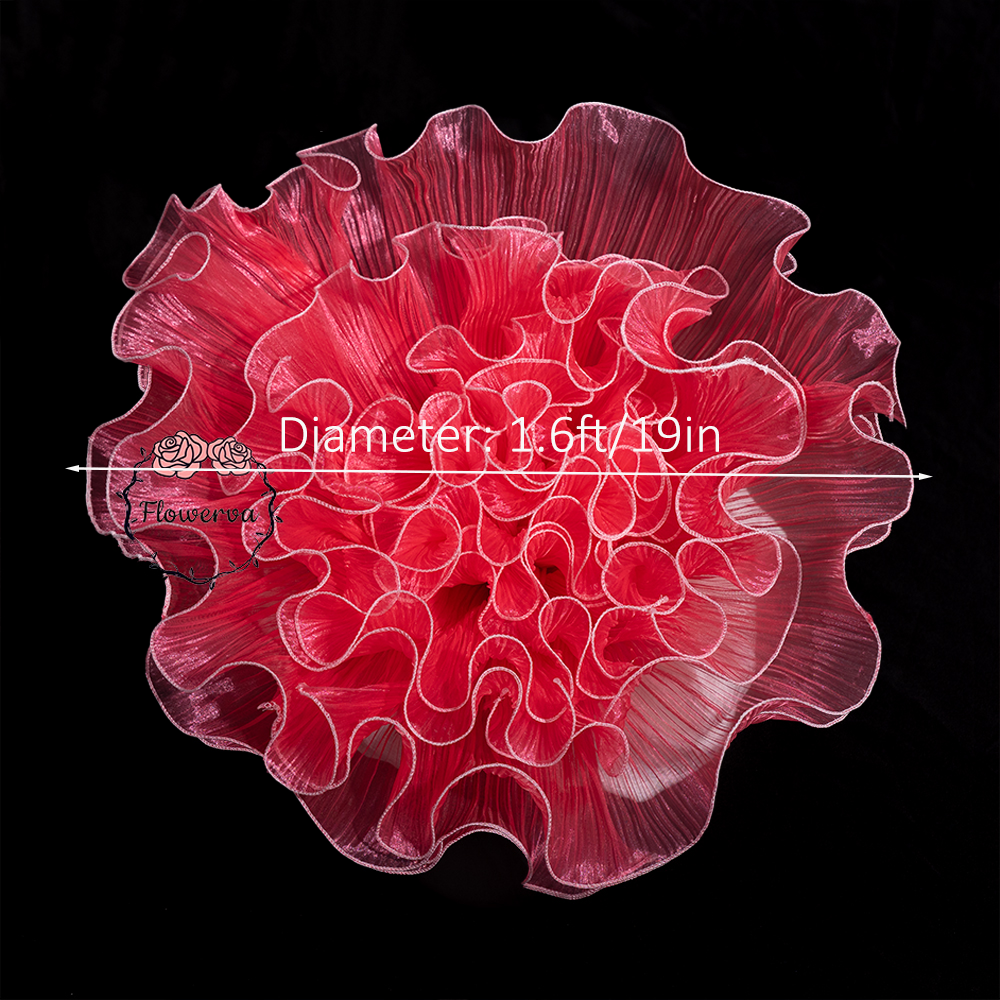 Flowerva Vibrant Magenta Gradient Translucent Ruffled Fabric Flower Decor