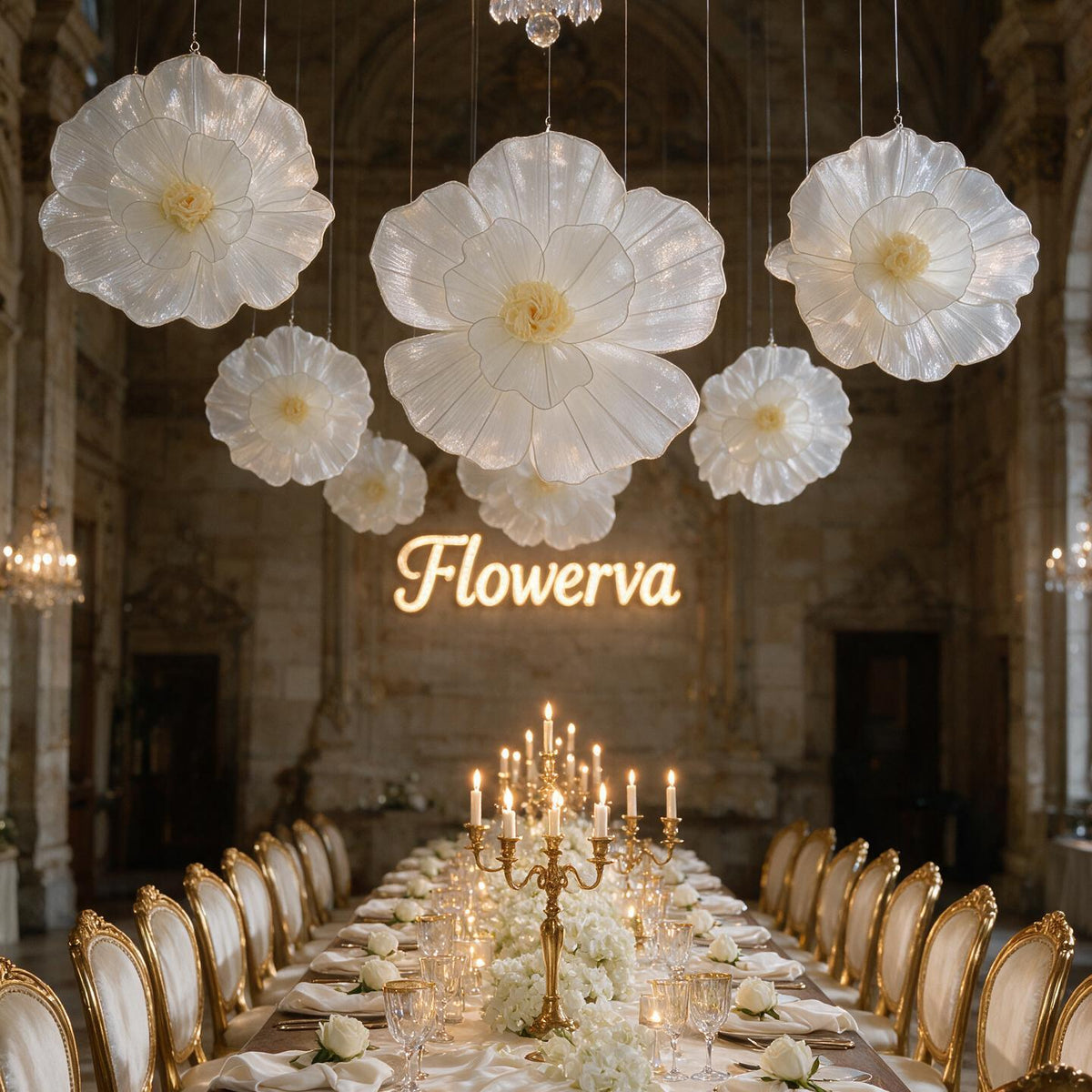 Flowerva Giant Tulle Flower Centerpiece Wedding Decor Ivory