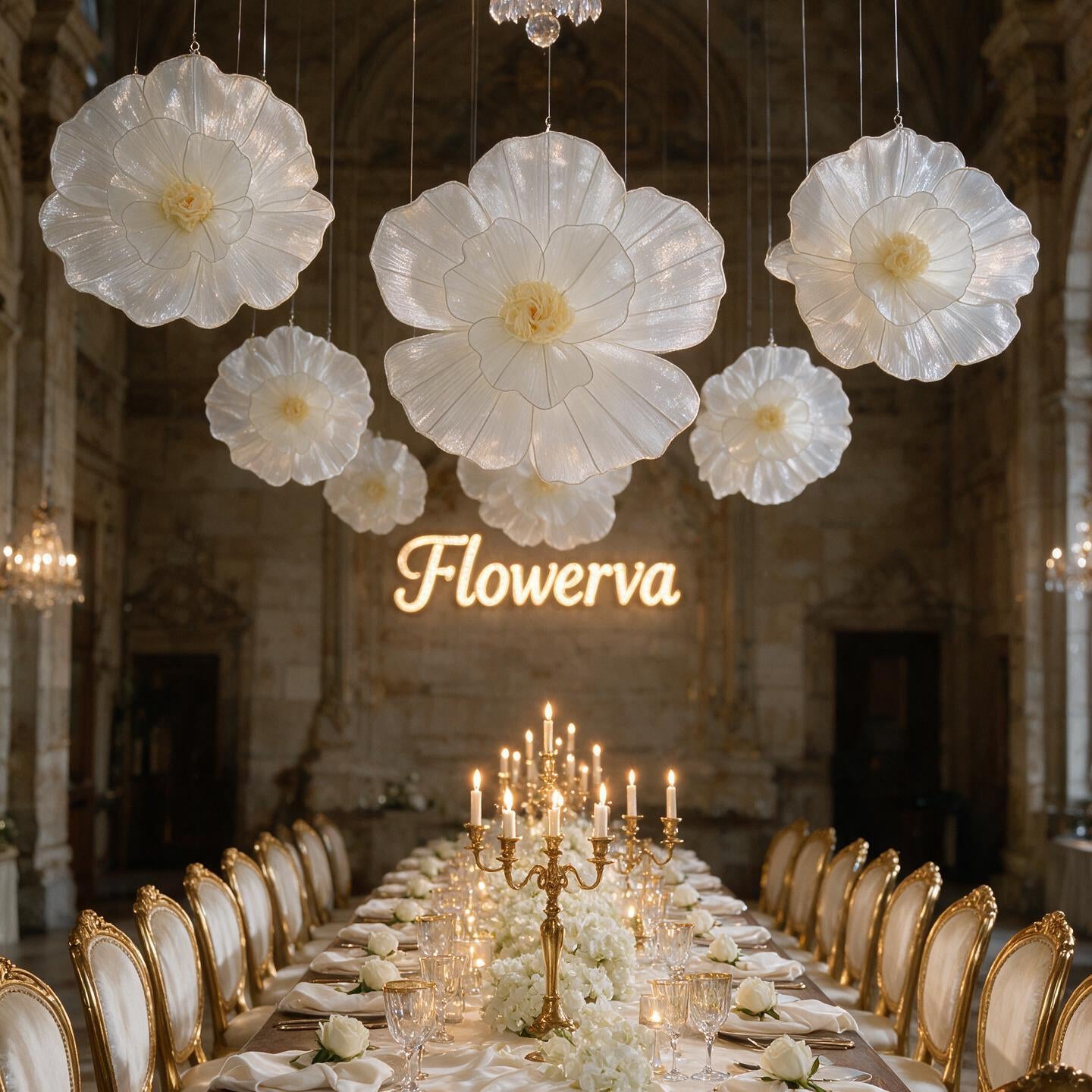 Flowerva Giant Tulle Flower Centerpiece Wedding Decor Ivory