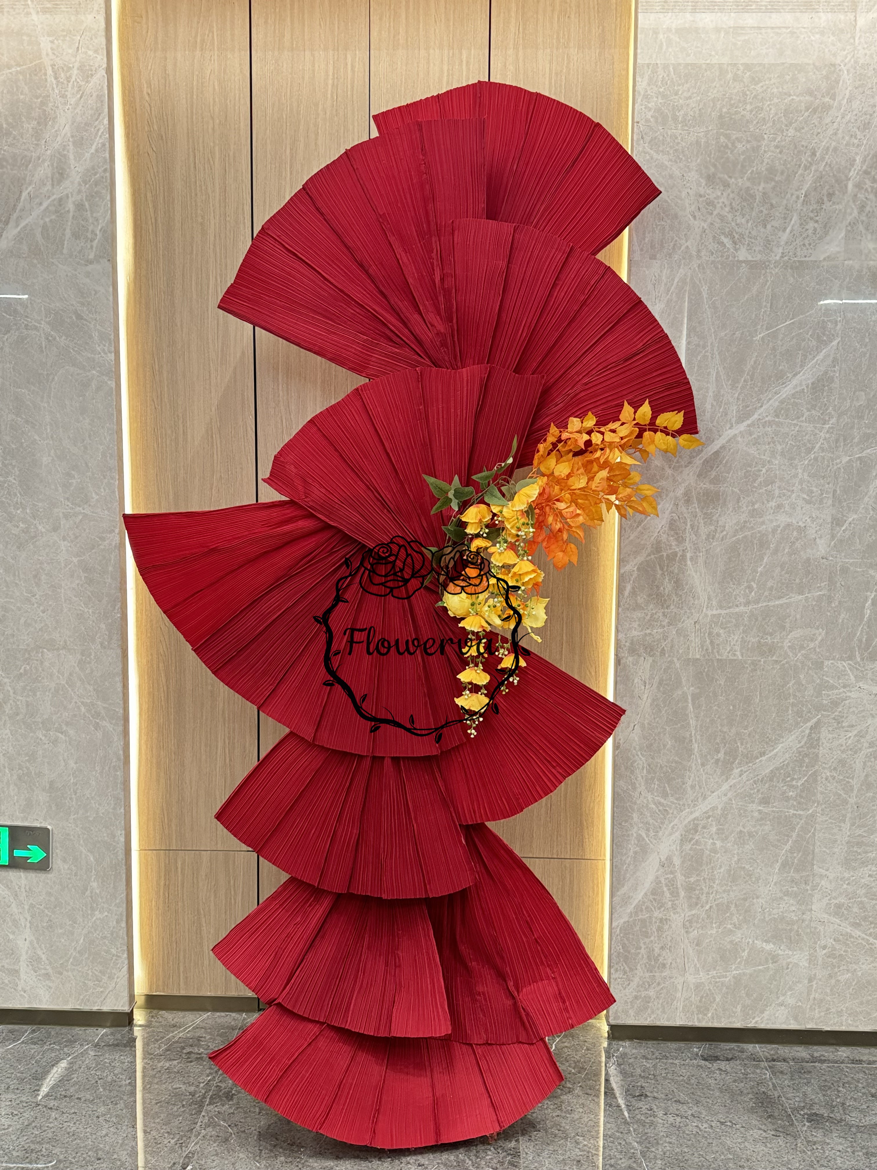 Flowerva Wine Red Double-Sided Fan-Shaped Wedding Decor