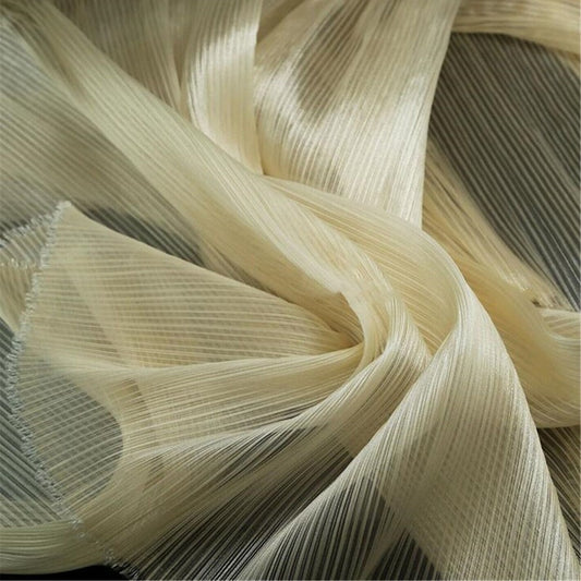 Flowerva Light Yellow Glossy Pleated Texture Wedding Dress Styling Fabric