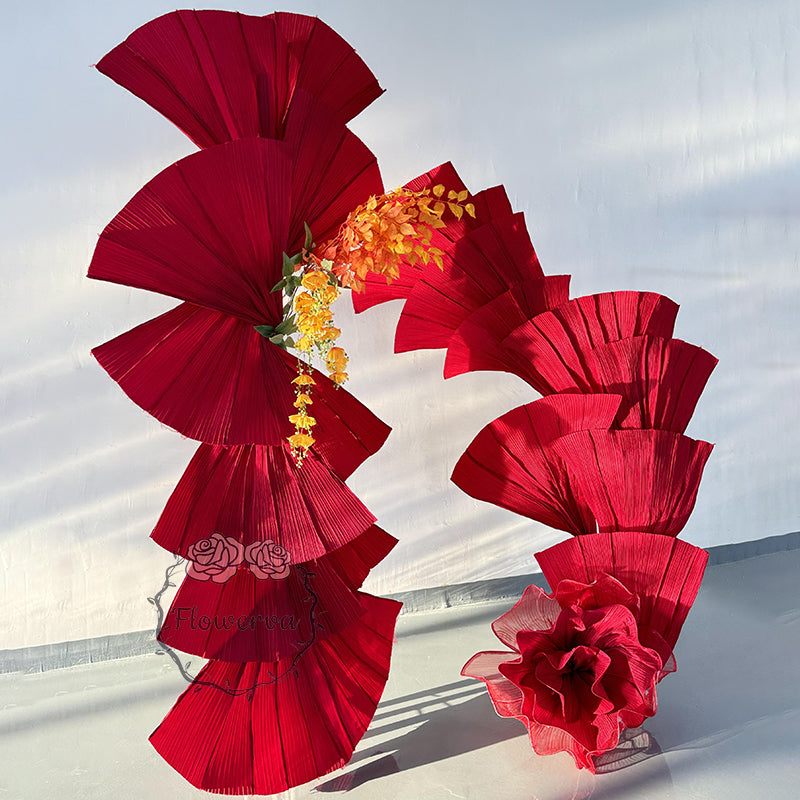 Flowerva Wine Red Double-Sided Fan-Shaped Wedding Decor
