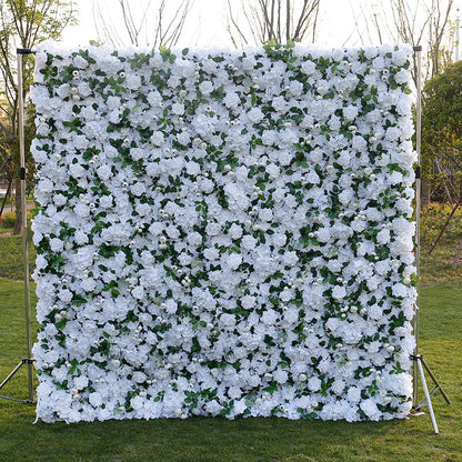 Flowerva Artistic White Rose Cloth Flower Wall  Birthday Party Wedding Backdrop Stage Decor Fabric Floral Wall Window Display Props